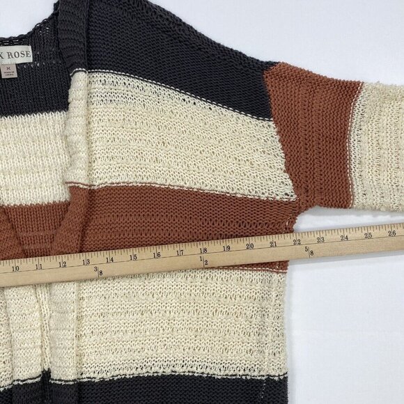 Knox Rose Cardigan Duster Sweater Size M Open Front Striped Gray Cream Pink - Picture 9 of 11